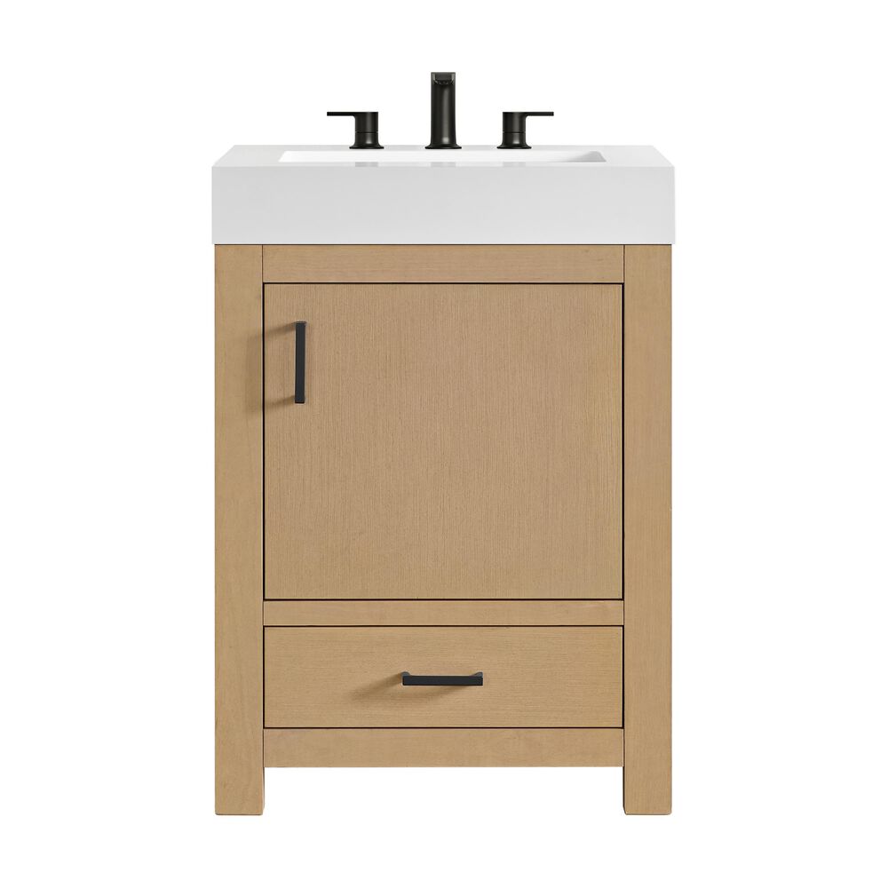 37B Alanya 24" Single Bathroom Vanity in Warm Oak with White Composite Stone Top, , large