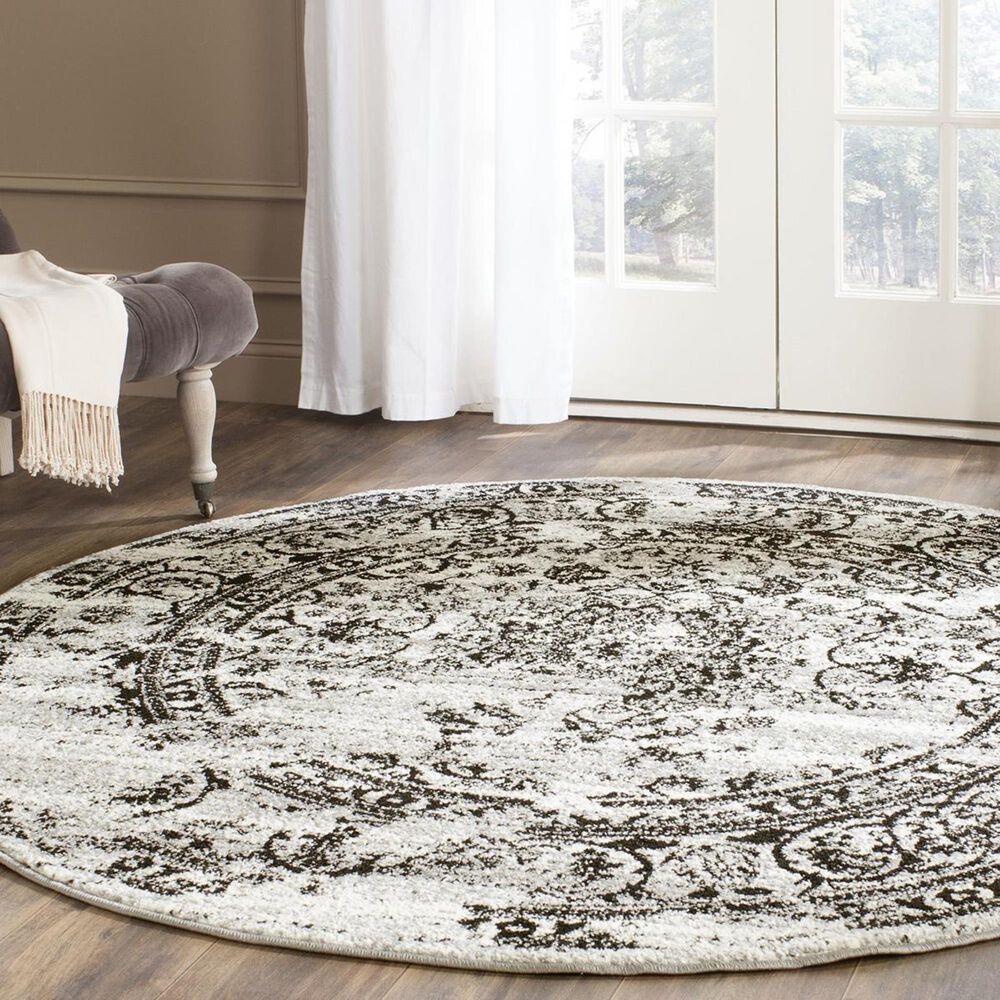Safavieh Adirondack ADR101A-6R 6" x 6"  Silver/Black Round Rug, , large