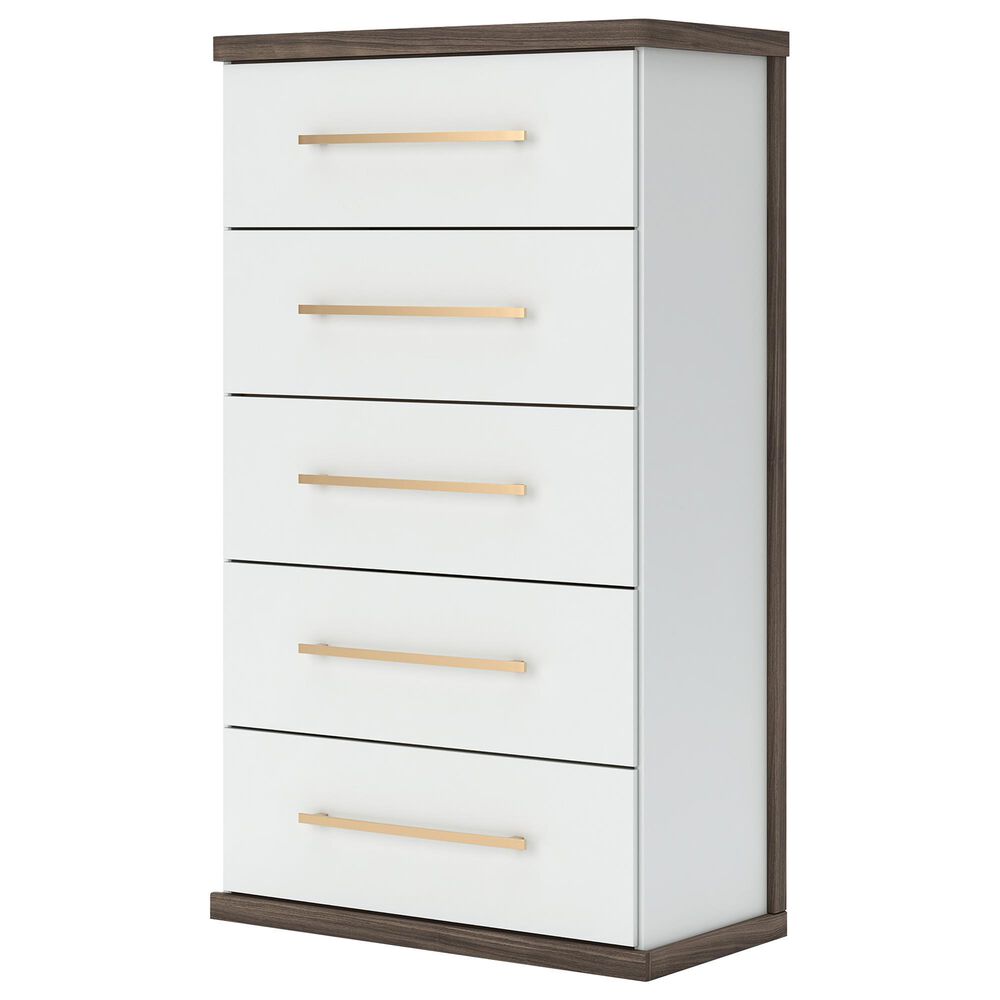 Ashley Kendanport 5-Drawer Chest in Dark Brown and Matte White, , large