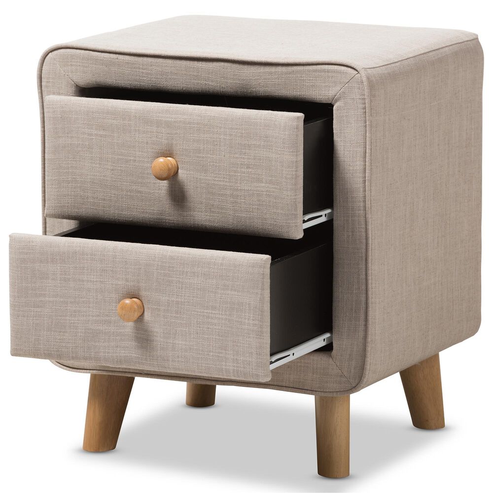 Baxton Studio Jonesy 2-Drawer Upholstered Nightstand in Beige, , large