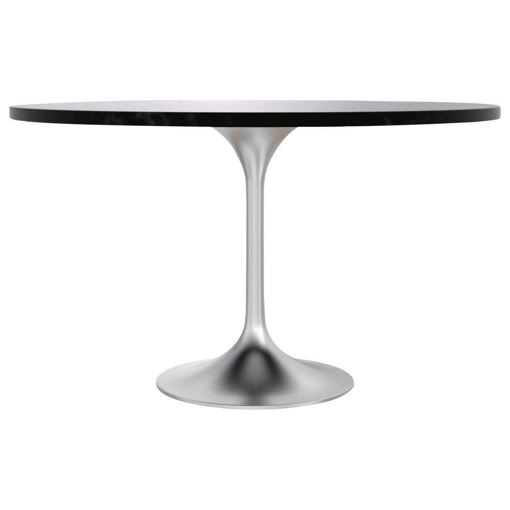 Leisuremod LeisureMod Verve Collection 48 Round Dining Table, Brushed Chrome Base with Black MDF Top, , large