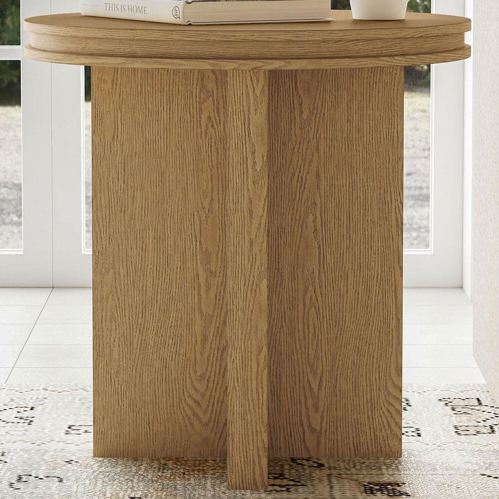 Flexsteel Waterfall Round End Table in Light Oak, , large