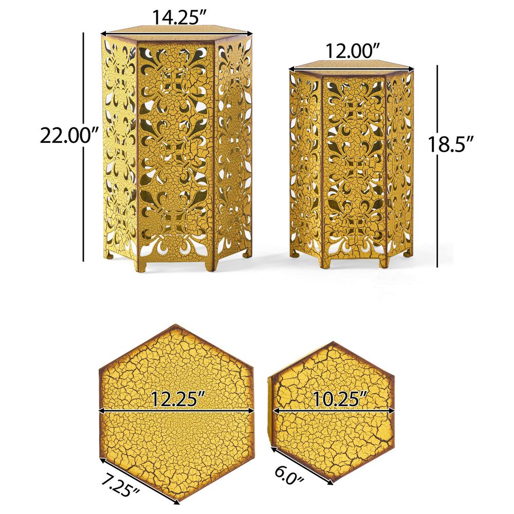 Hearth and Haven Selva Patio Accent Table in Antique Yellow &#40;Set of 2&#41;, , large