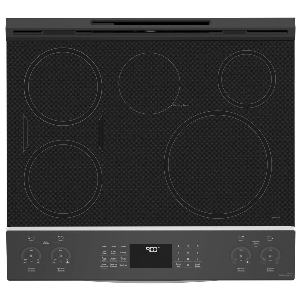 GE Profile 5.3 Cu. Ft. Smart Slide-In Electric Range and 2.1 Cu. Ft. Over-the-Range Sensor Microwave Oven in Fingerprint Resistant Stainless Steel, , large