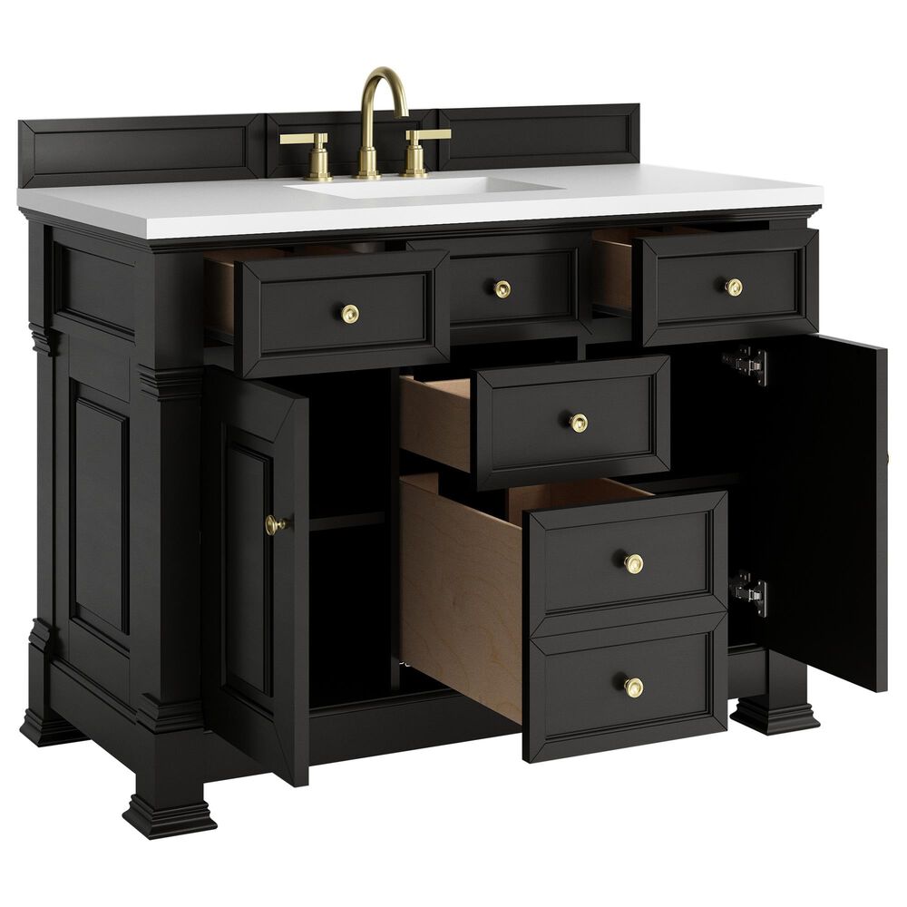 James Martin Vanities Brookfield 48" Single Bathroom Vanity in Black Onyx with 3 cm White Zeus Quartz Top and Rectangular Sink, , large