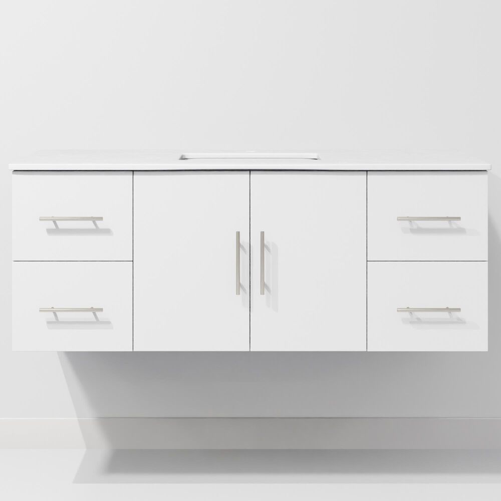 Lexora Home Geneva 48" Single Bathroom Vanity in Glossy White with 2 cm White Cultured Marble Top and Rectangular Sink, , large