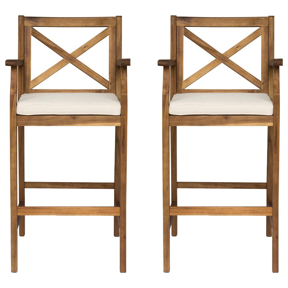 Hearth and Haven Perla Outdoor Bar Stool with Cushion in Brown &#40;Set of 2&#41;, , large