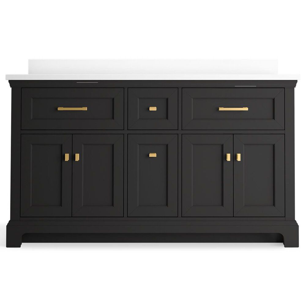 Kohler Charlemont 60&quot; Double Bathroom Vanity in Ferrous Grey with 3 cm White Quartz Top and Rectangular Sinks, , large