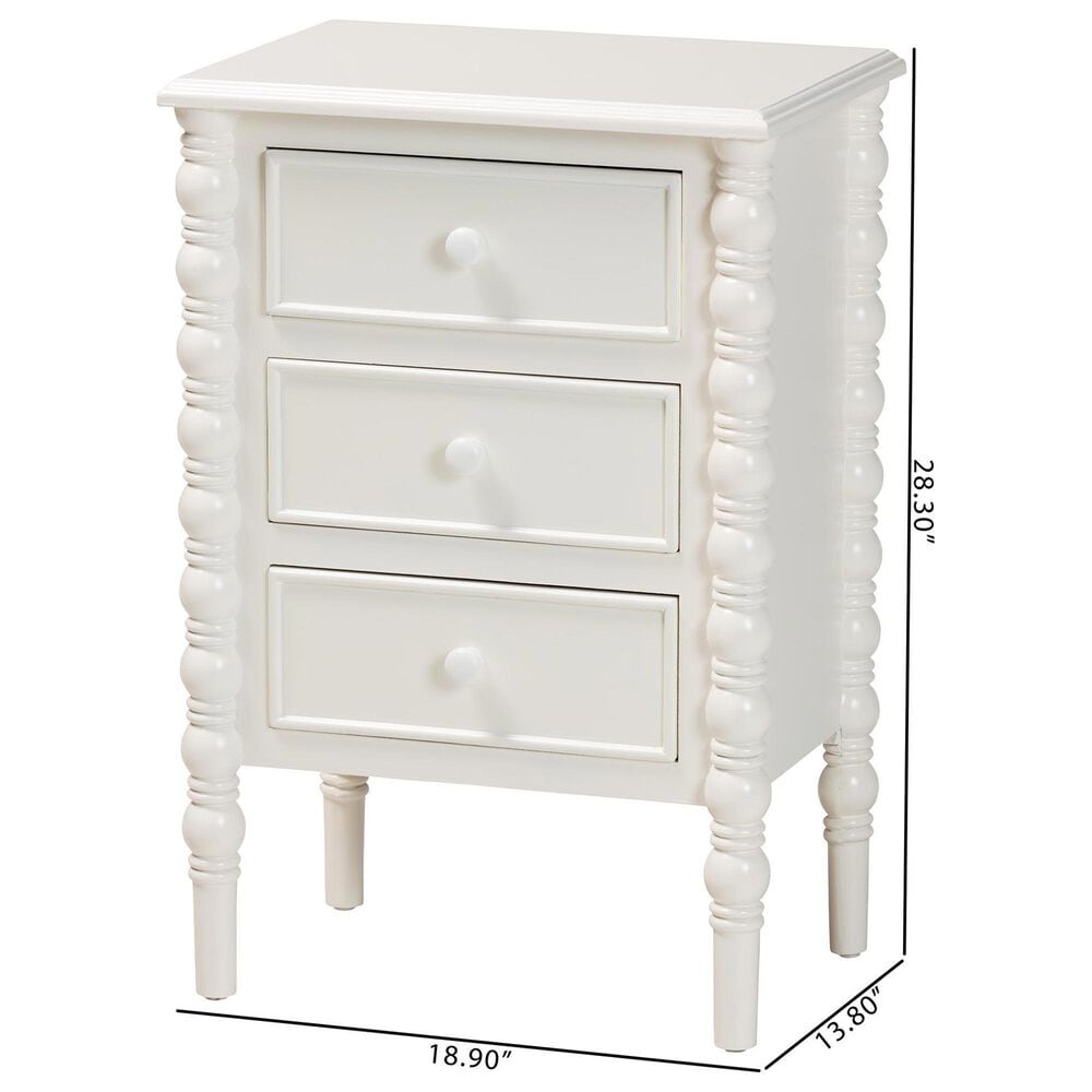 Baxton Studio Malinda 3-Drawer End Table with Spindle Legs in White, , large