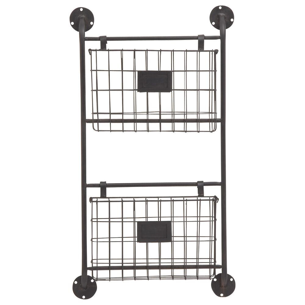 Maple and Jade 2-Slot Decorative Magazine Rack Holder with Suspended Baskets and Label Slot in Matte Black, , large