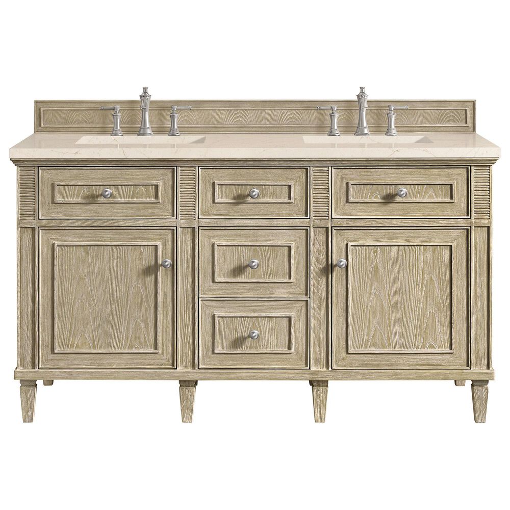 James Martin Vanities Lorelai 60&quot; Double Vanity in Whitewashed Oak with 3 cm Eternal Marfil Quartz Top, , large