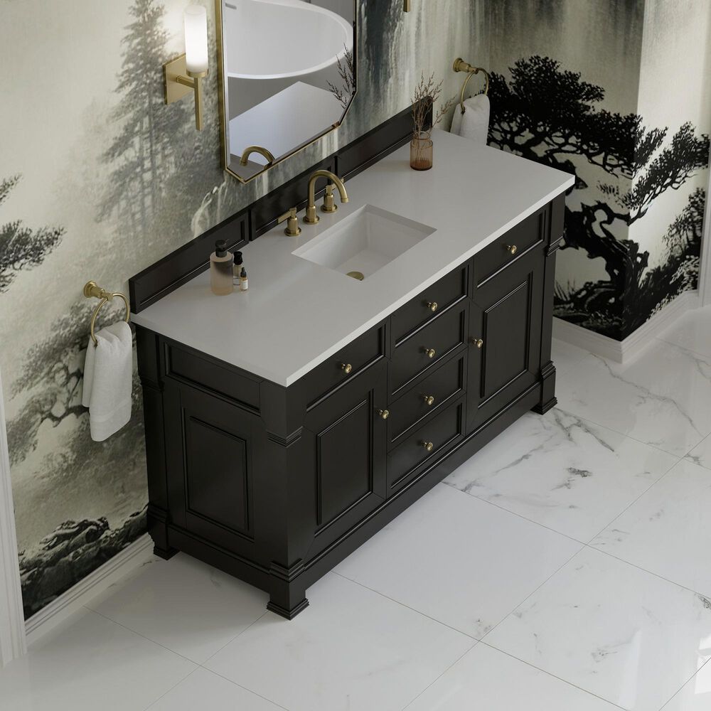 James Martin Vanities Brookfield 60&quot; Single Bathroom Vanity in Black Onyx with 3 cm White Zeus Quartz Top and Rectangular Sink, , large