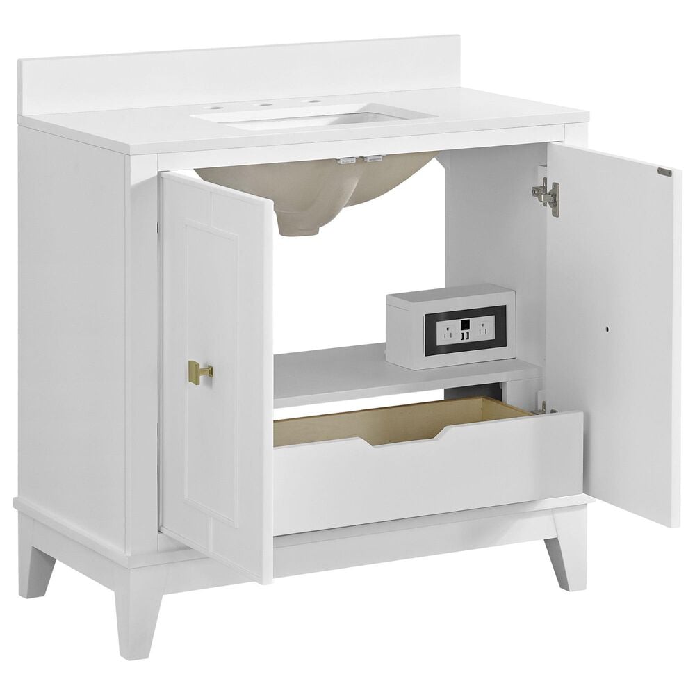 37B Kinsale 36" Single Bathroom Vanity Cabinet in Bright White with White Composite Stone Top and Backsplash, , large