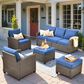 HOMLUX 5-Piece Patio Conversation Set with Brown Wicker in Navy Blue, , large