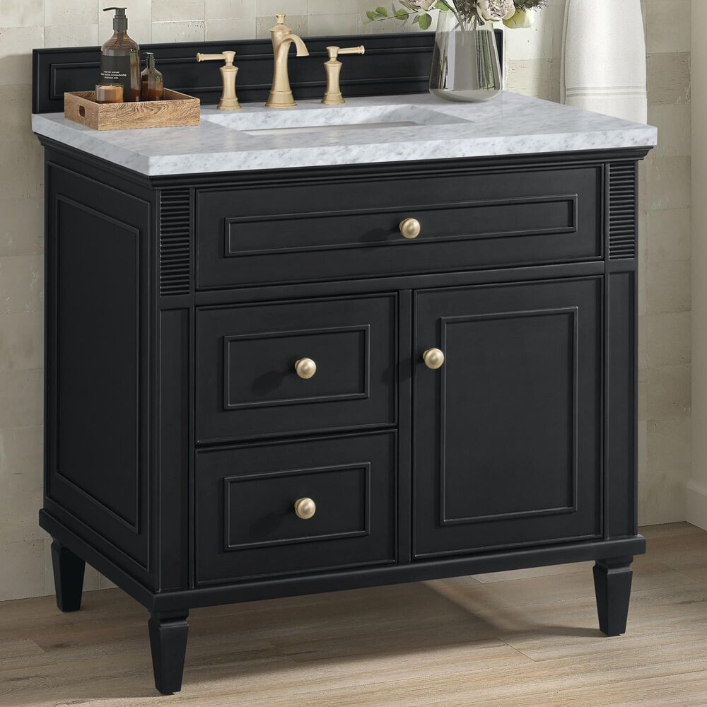 James Martin Vanities Lorelai 36&quot; Single Vanity in Black Onyx with 3 cm Carrara White Marble Top, , large