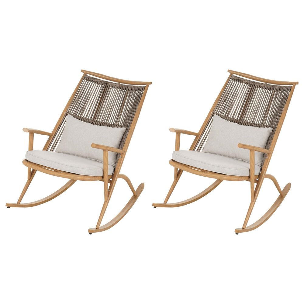 Hearth and Haven Outdoor Rocking Chair with PE Rattan Backrest in Gray (Set of 2), , large