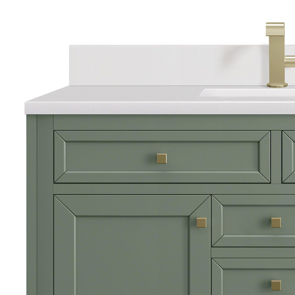 James Martin Vanities Chicago 48&quot; Single Bathroom Vanity in Smokey Celadon with Single Hole 3 cm White Zeus Quartz Top and Rectangular Sink, , large