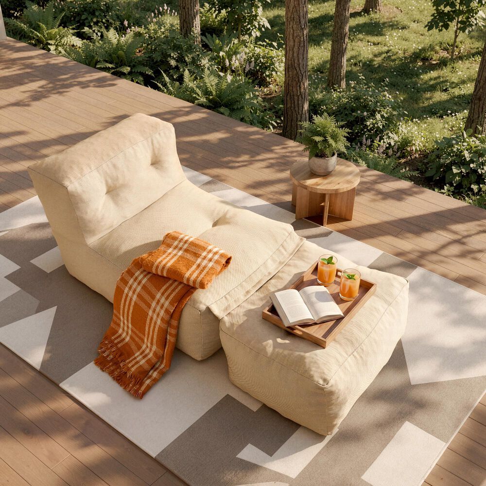 HOMLUX 2-in-1 Bean Bag Chair with Ottoman in Beige, , large