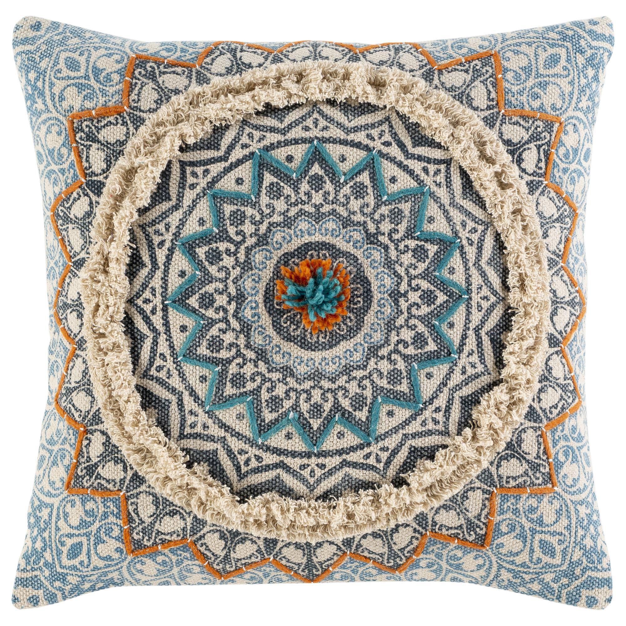 Surya Dayna 22 x 22 Throw Pillow in Taupe Blue Oatmeal Burnt Orange Teal and Ivory NFM