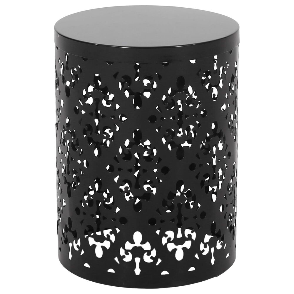 Hearth and Haven Large Iron Patio End Table with Floral Pattern in Black, , large