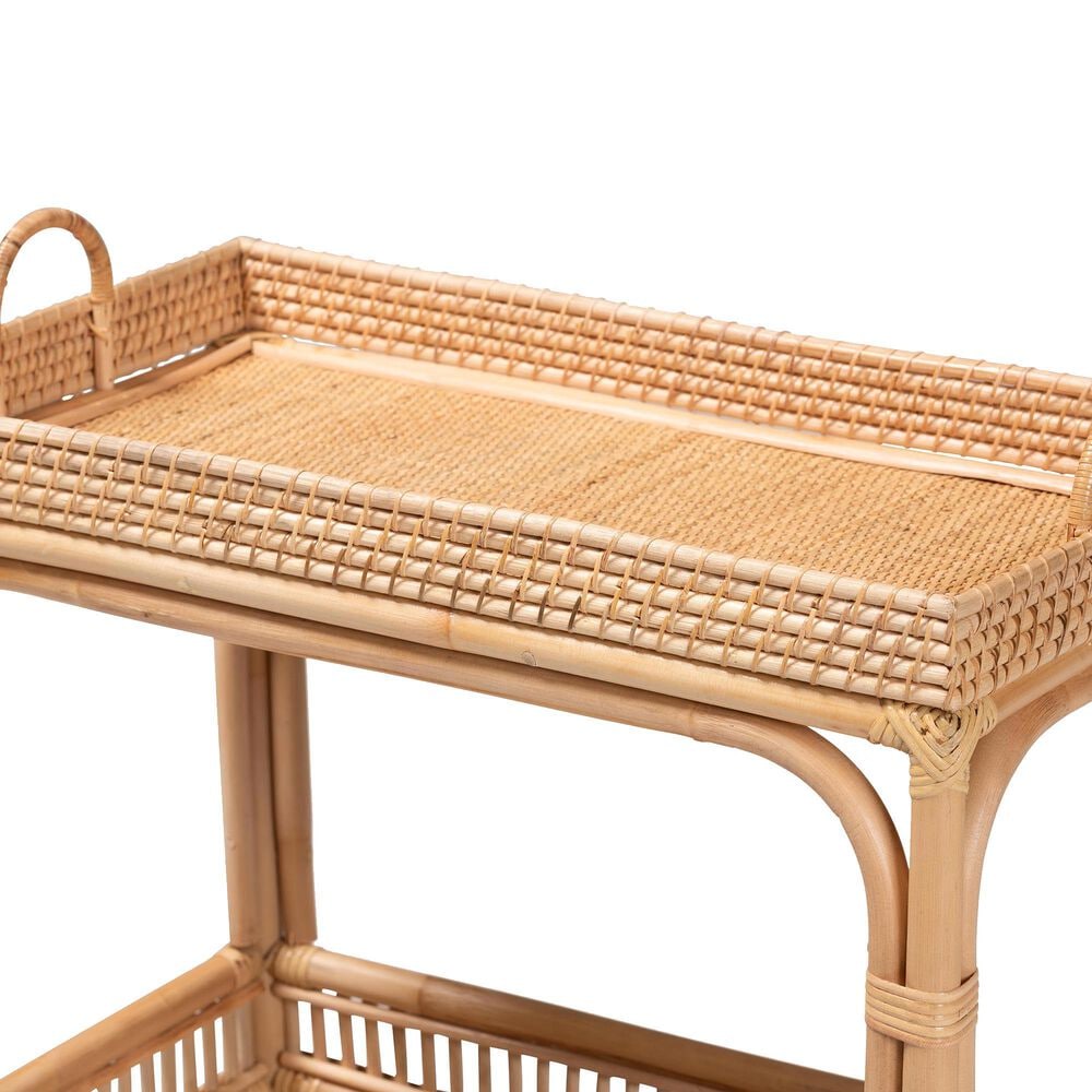 Baxton Studio Lombok Rattan Wine Cart in Natural Brown, , large