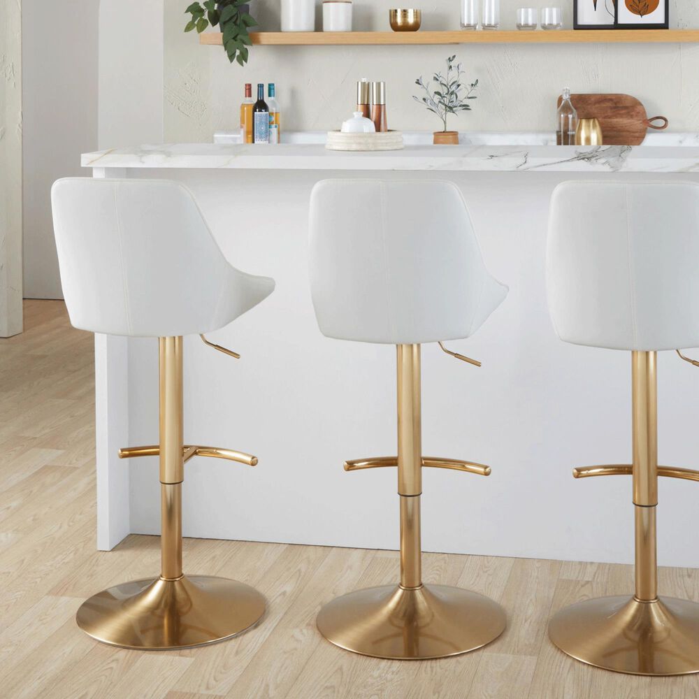LumiSource Diana Adjustable Barstool with White Faux Leather Upholstery in Gold (Set of 2), , large