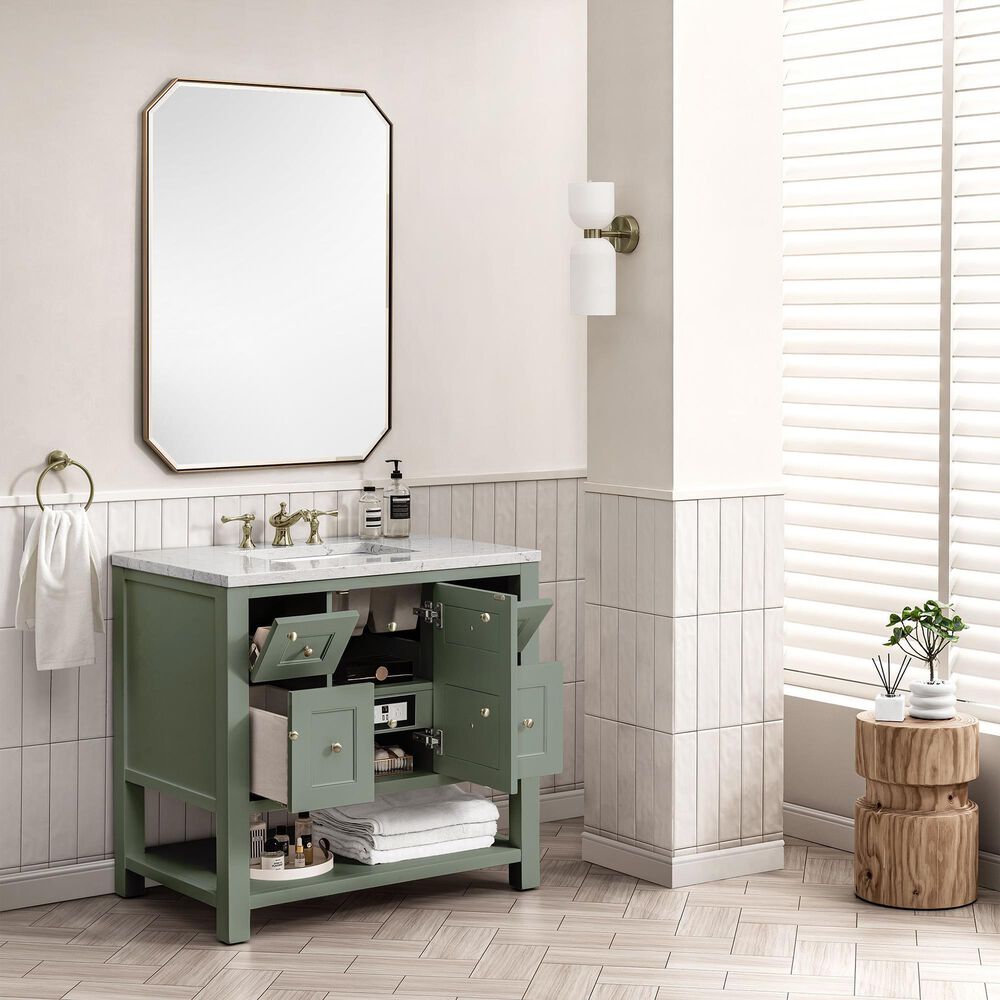 James Martin Vanities Breckenridge 36&quot; Single Bathroom Vanity in Smokey Celadon with 3 cm Arctic Fall Solid Surface Top and Rectangular Sink, , large