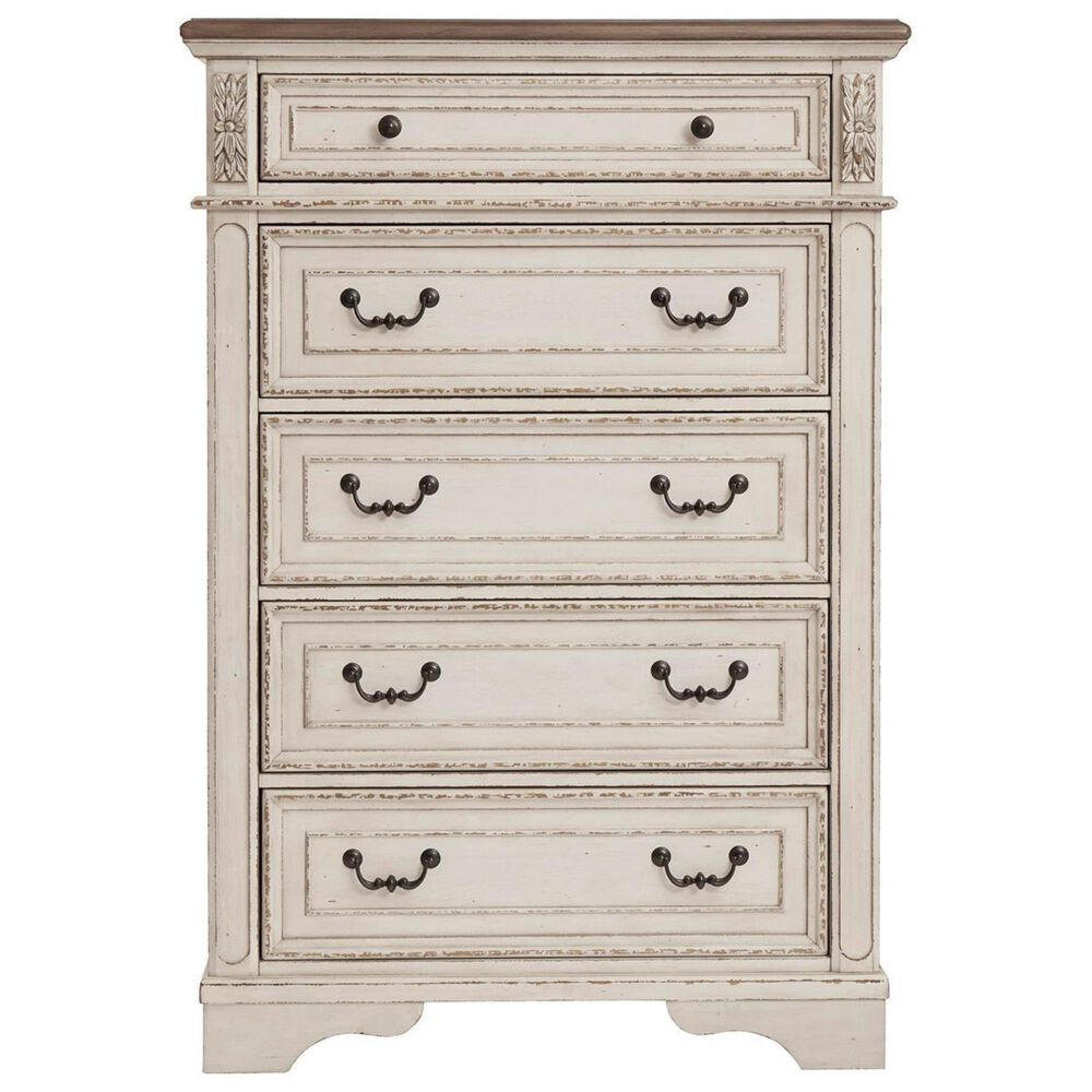 Signature Design by Ashley Realyn 5 Drawer Chest in Chipped White and