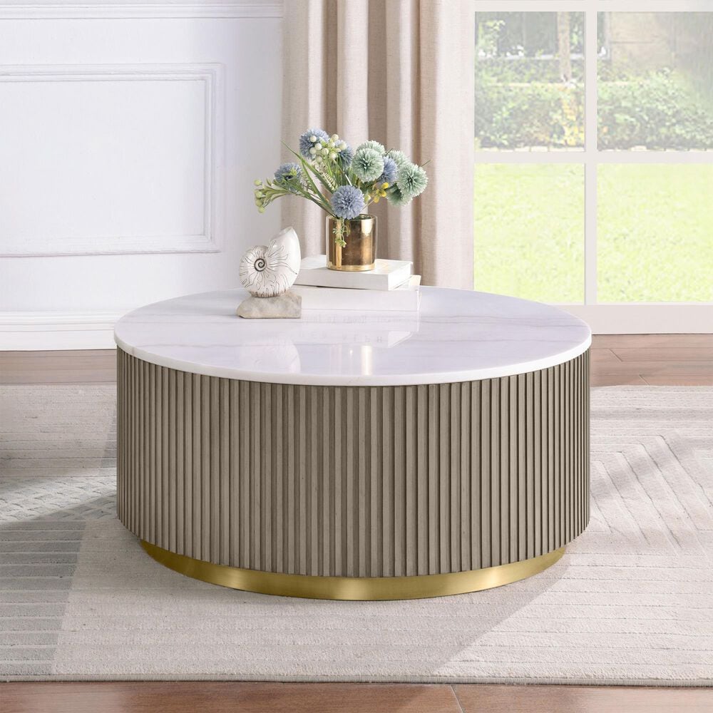 Pacific Landing Jason Round Coffee Table in White and Greige, , large