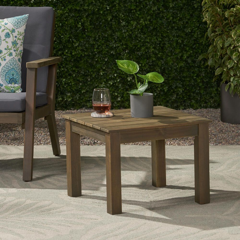 Hearth and Haven Temecula Outdoor Square Side Table with Slatted Top in Grey, , large