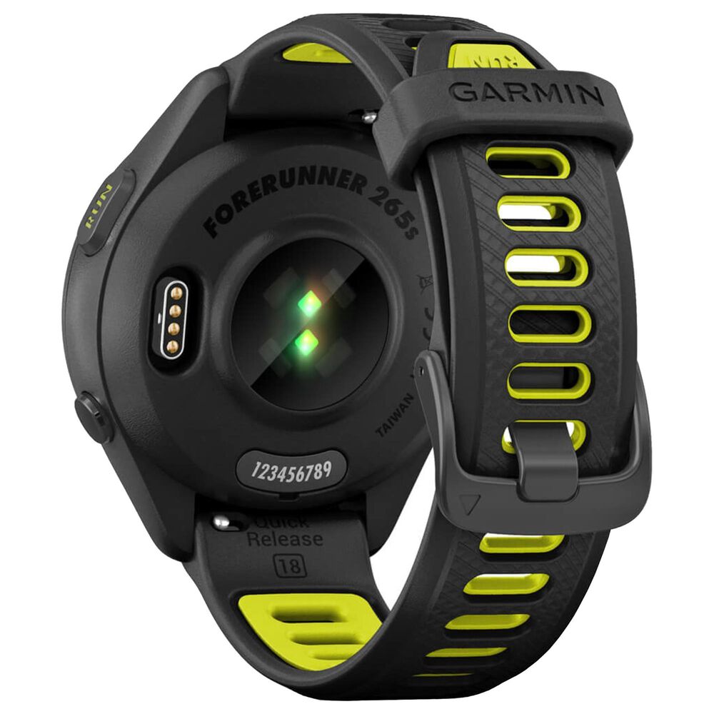 Garmin Forerunner 265S Smartwatch 42mm Black Bezel Case with Black and Amp Yellow Silicone Band, , large