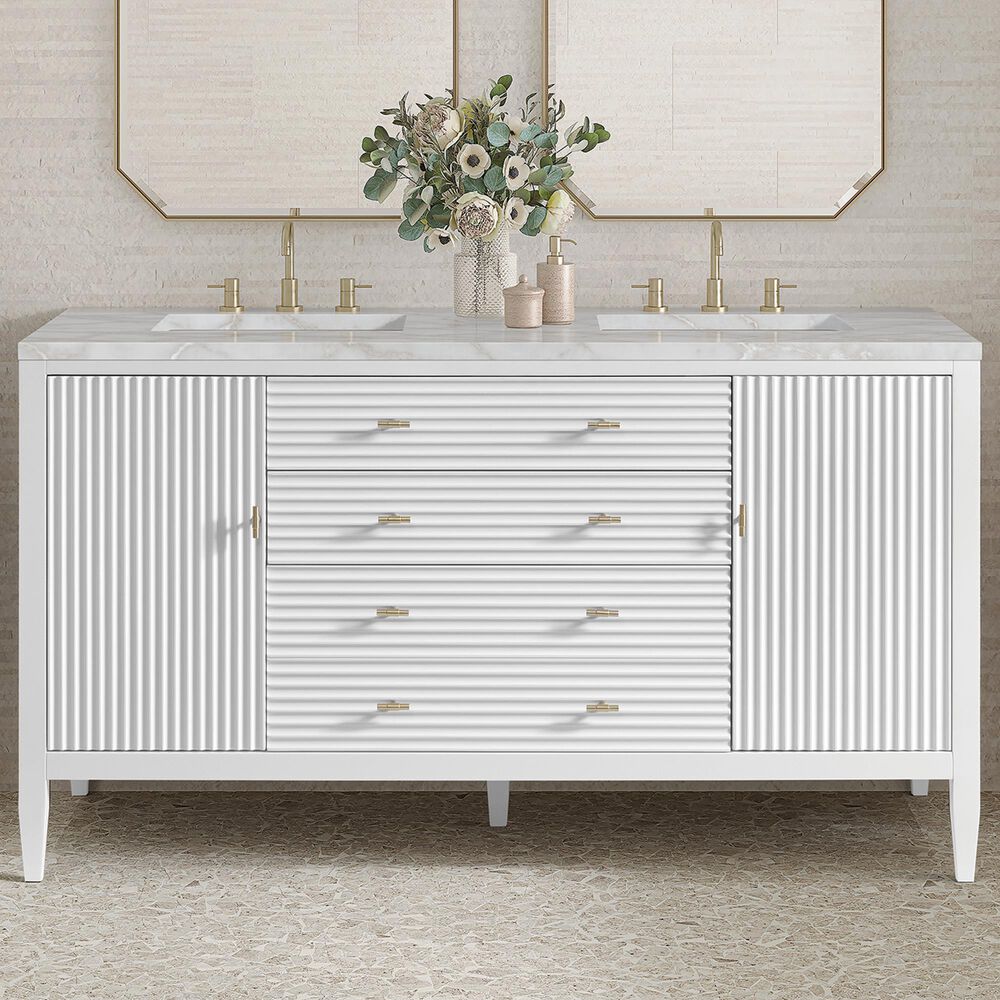 James Martin Vanities Myrrin 60&quot; Double Vanity in Bright White with 3 cm Victorian Silver Quartz Top, , large