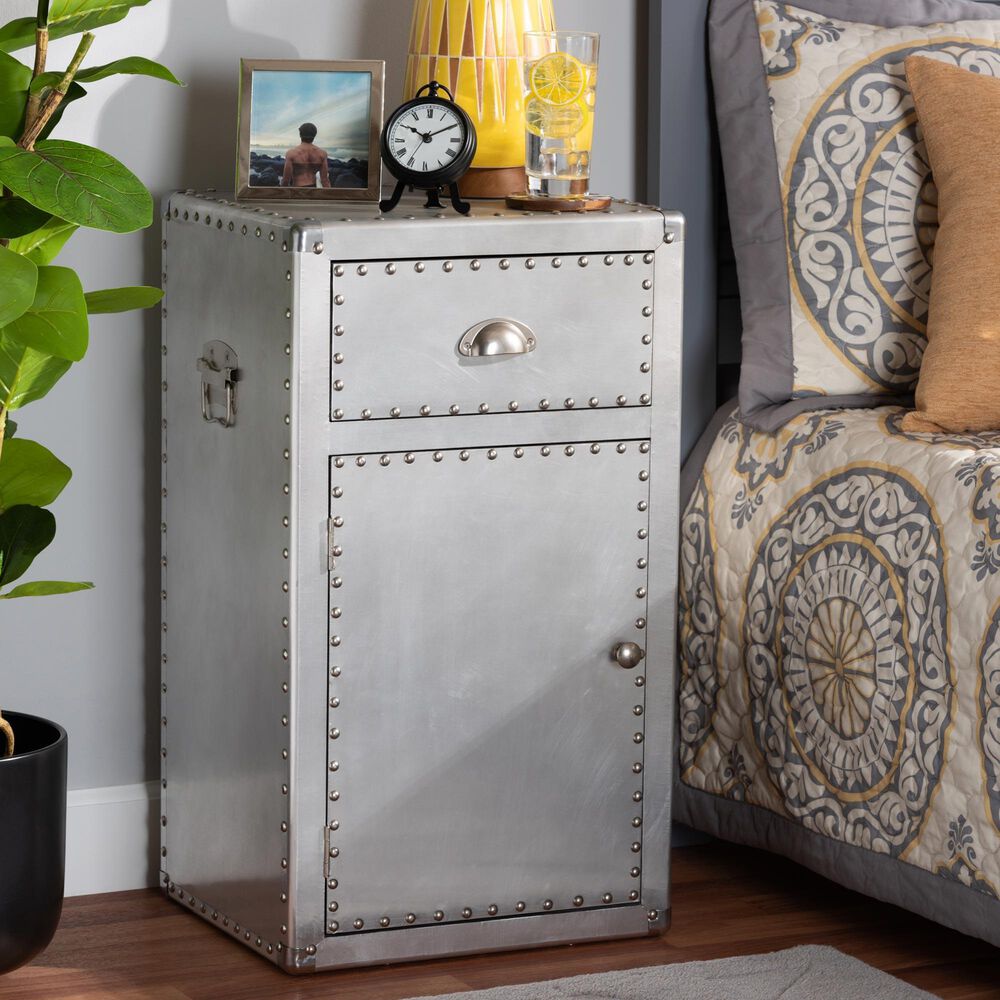 Baxton Studio Serge 1-Door Accent Storage Cabinet in Silver, , large