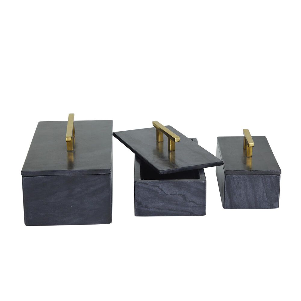 Maple and Jade 3-Piece Decorative Box Set with Handle in Polished Black and Gold, , large