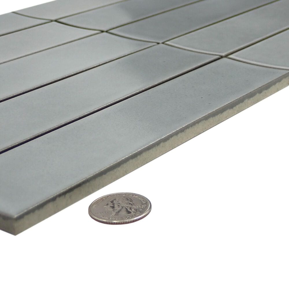 Emser Kaizen Gray 2" x 8" Rectangle on 9" x 15" Satin Porcelain Mosaic Sheet, , large
