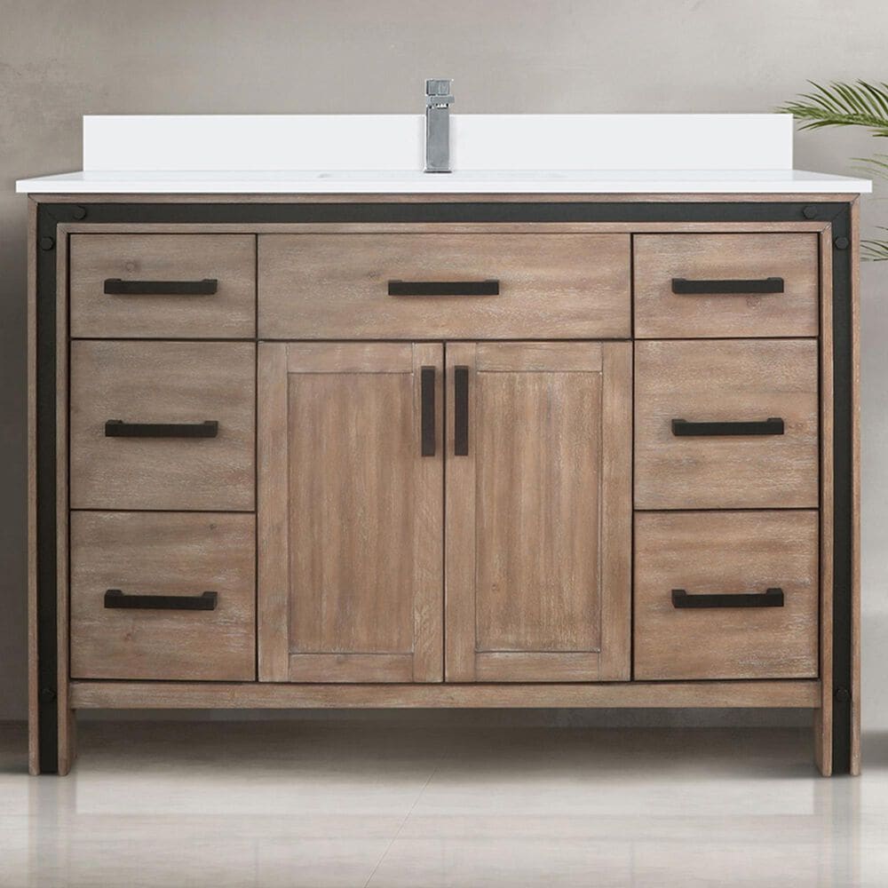 Lexora Home Ziva 48&quot; Single Bathroom Vanity in Rustic Barnwood with 2 cm White Quartz Top and Rectangular Sink, , large