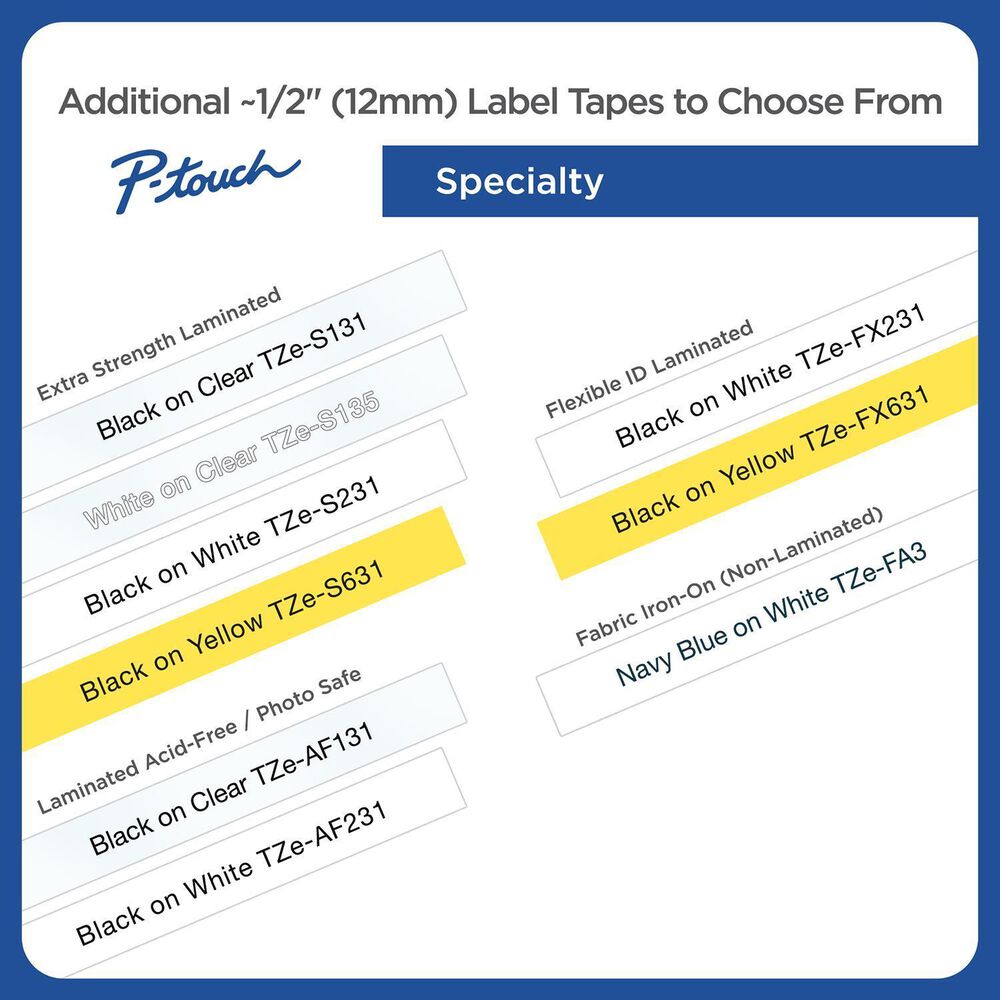 Brother 12mm Tape in Black on White for P-Touch, , large