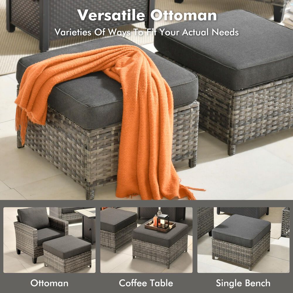 HOMLUX 7-Piece Patio Conversation Set with Rocking Chairs and Fire Pit Table in Black, , large