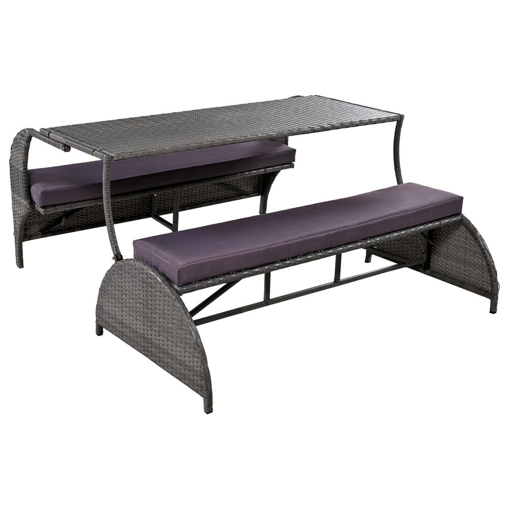 Hearth and Haven U Style Outdoor Loveseat with Convertible Seating in Gray, , large