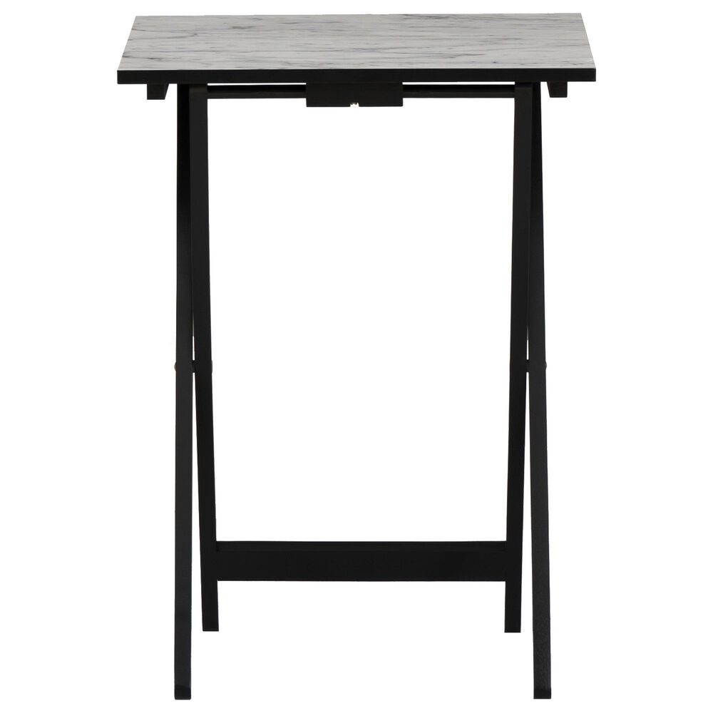 Linon Home Decor Talia Folding TV Tray Table Set with Stand in Black and White (Set of 4), , large
