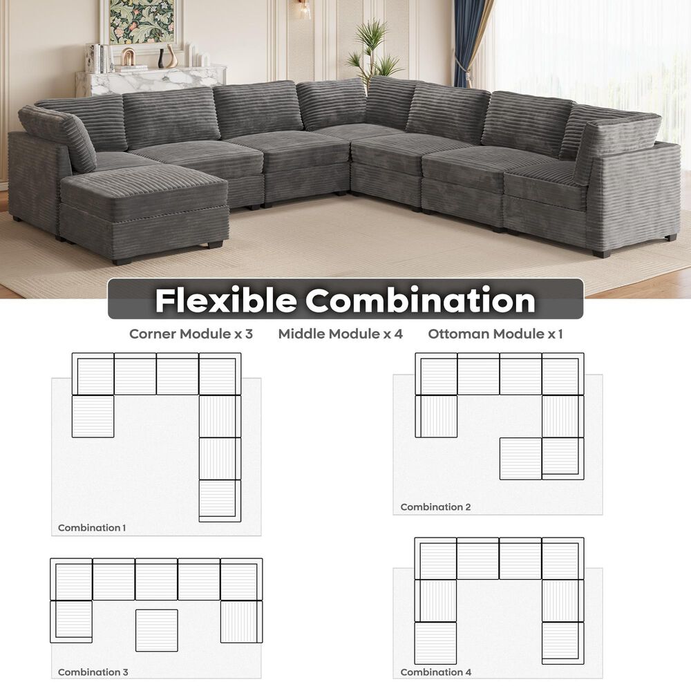 HOMLUX 8-Piece Mod L-Sectional with Chaise in Gray, , large