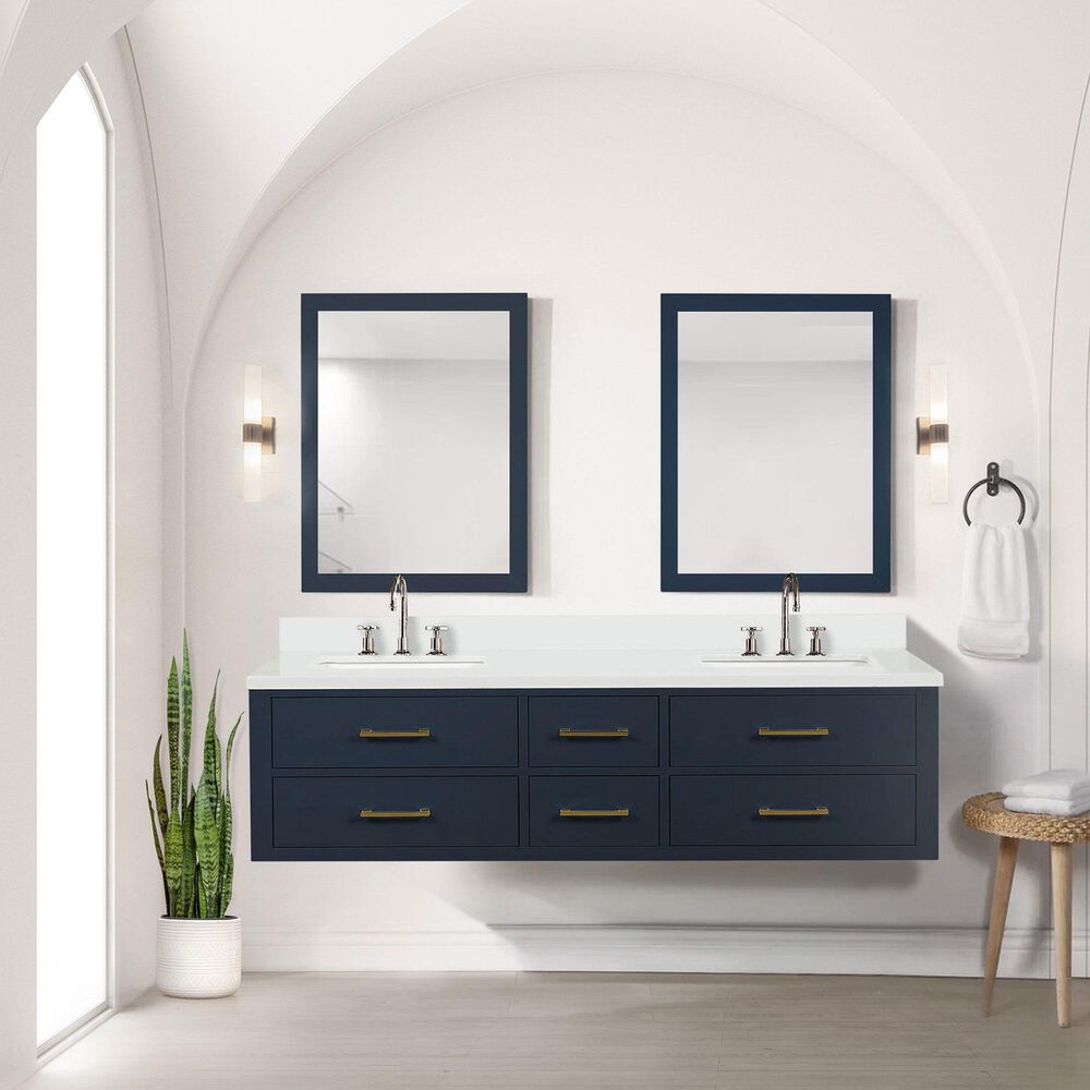 Lexora Home Castor 72&quot; Double Bathroom Vanity in Blue with 2 cm White Cultured Marble Top and Rectangular Sinks, , large