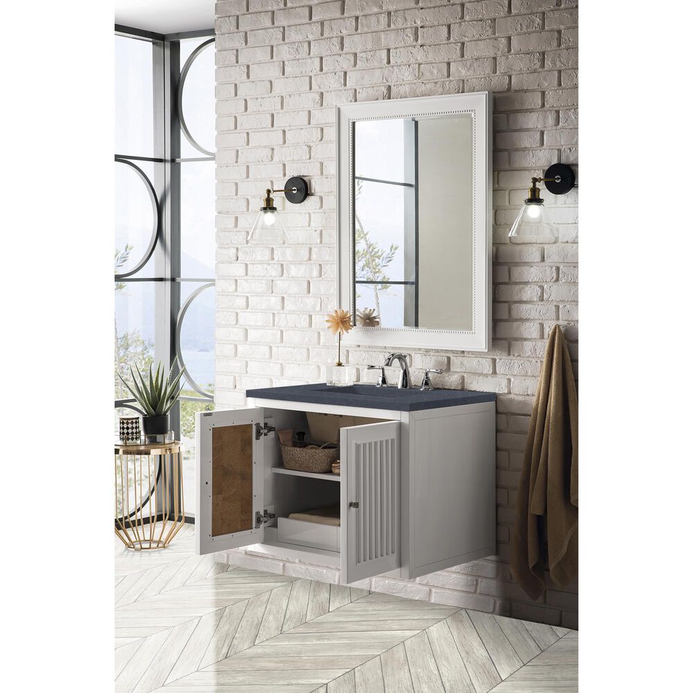James Martin Vanities Athens 30&quot; Single Bathroom Vanity in Glossy White with 3 cm Charcoal Soapstone Quartz Top and Rectangular Sink, , large