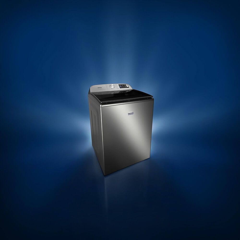 Maytag 5.3 Cu. Ft. Smart Top Load Washer and 7.4 Cu. Ft. Smart Electric Top Load Dryer Laundry Pair in Classic Silver, , large