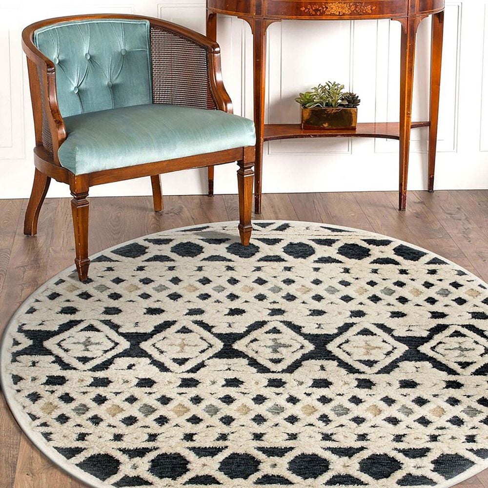 L&amp;R Resources Sinuous Modern Geometric 6&#39; Round Blue, Cream and Tan Area Rug, , large