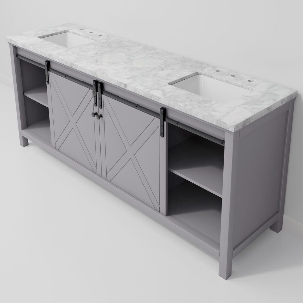 Lexora Home Marsyas 80&quot; Double Bathroom Vanity in Dark Grey with White Carrara Marble Top and Rectangular Sinks, , large