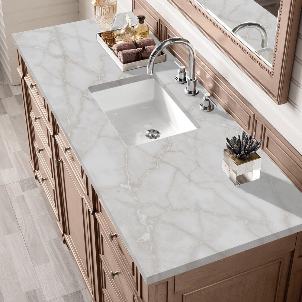 James Martin Vanities Bristol 60&quot; Single Bathroom Vanity in Whitewashed Walnut with 3 cm Victorian Silver Quartz Top and Rectangular Sink, , large
