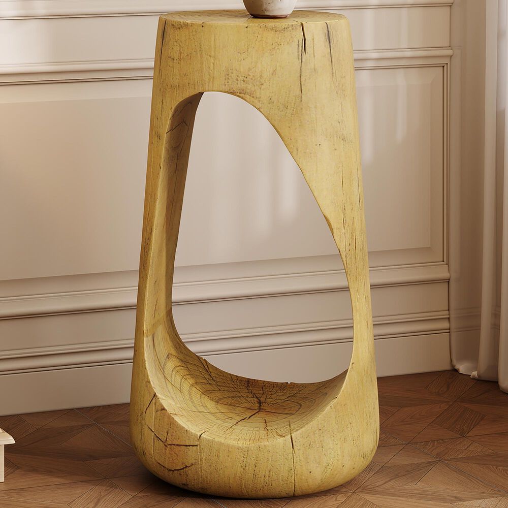 Hearth and Haven Outdoor End Table with Hollow Design in Natural, , large