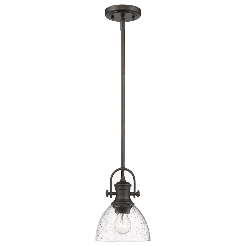 Golden Lighting Hines 1-Light Mini Pendant with Seeded Glass Shade in Rubbed Bronze, , large