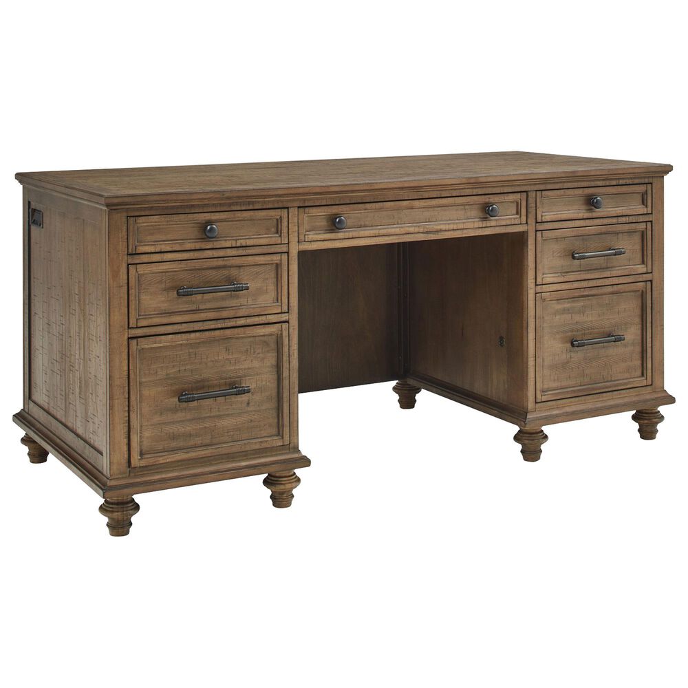 Riva Ridge Hensley 2-Piece Executive Desk and Door Bookcase Set in Honey, , large